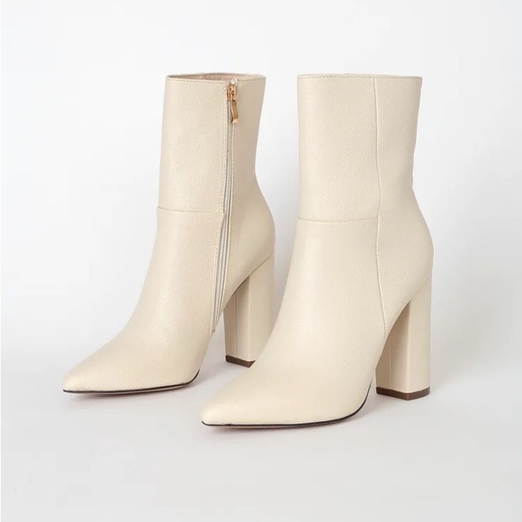 Dawson Bone Pebble Pointed-Toe Mid Calf Boots - Picture 1 of 12